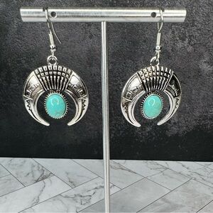 Silvertone Faux Turquoise Boho Southwestern Earrings - SKU A